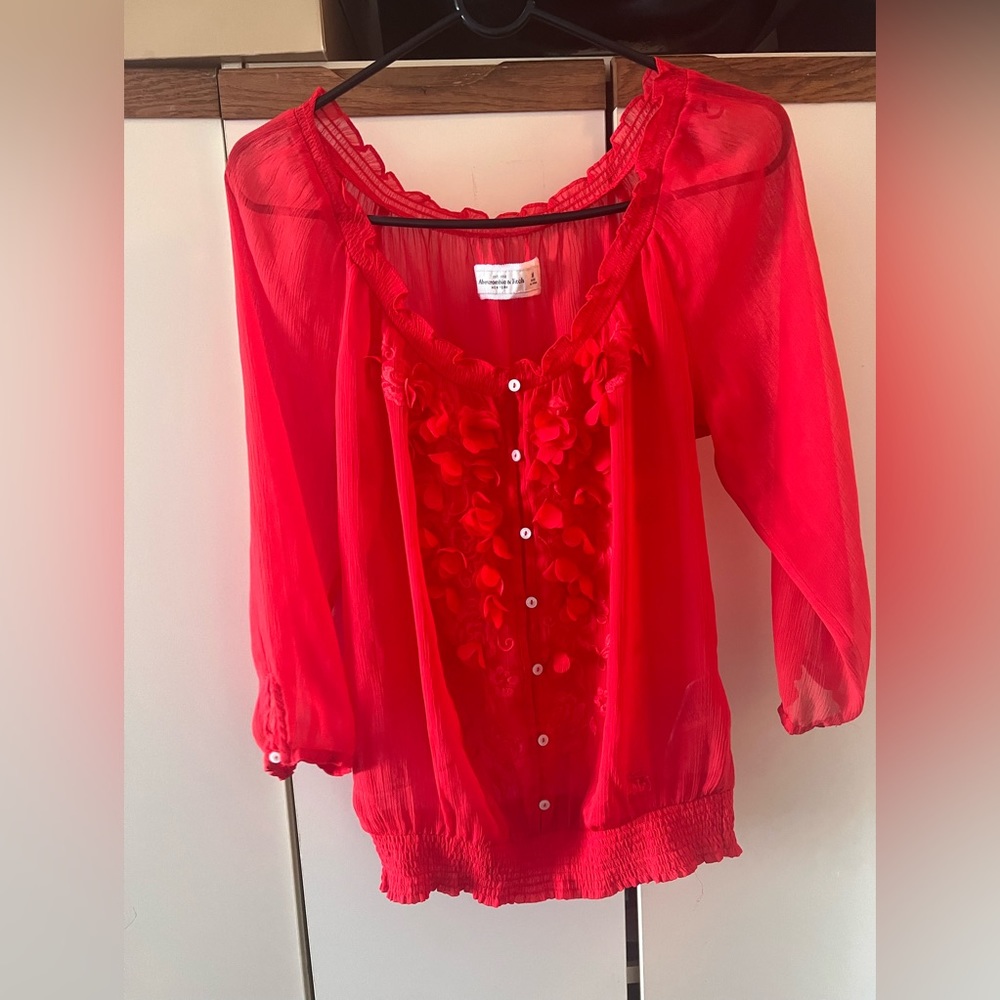 cute red sheer blouse